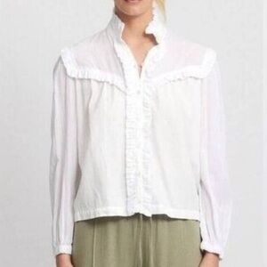 Raquel Allegra Luna Gibson Girl White Ruffle Blouse Sz 3 XL victorian romantic